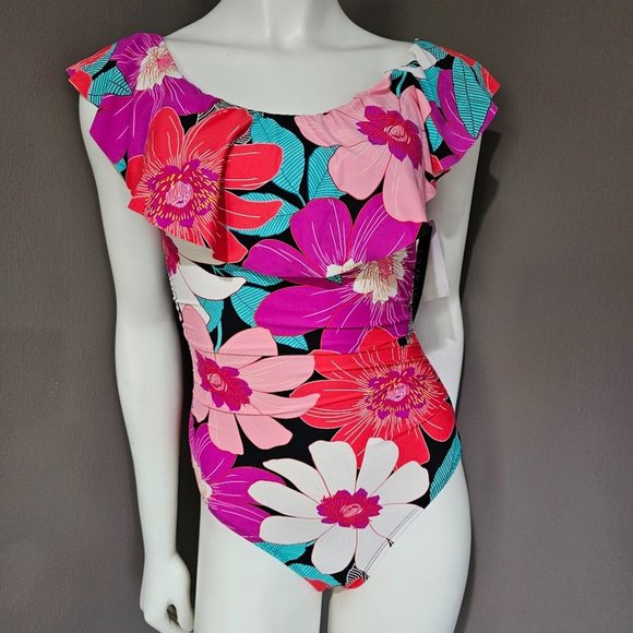 La Blanca Off-the-Shoulder Ruffled One-Piece Swimsuit Size 4 - Picture 2 of 8